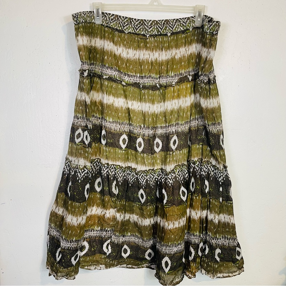 Y2K Jaclyn Smith Plus Size 3X Boho Maxi Dress Green Brown White Striped Print